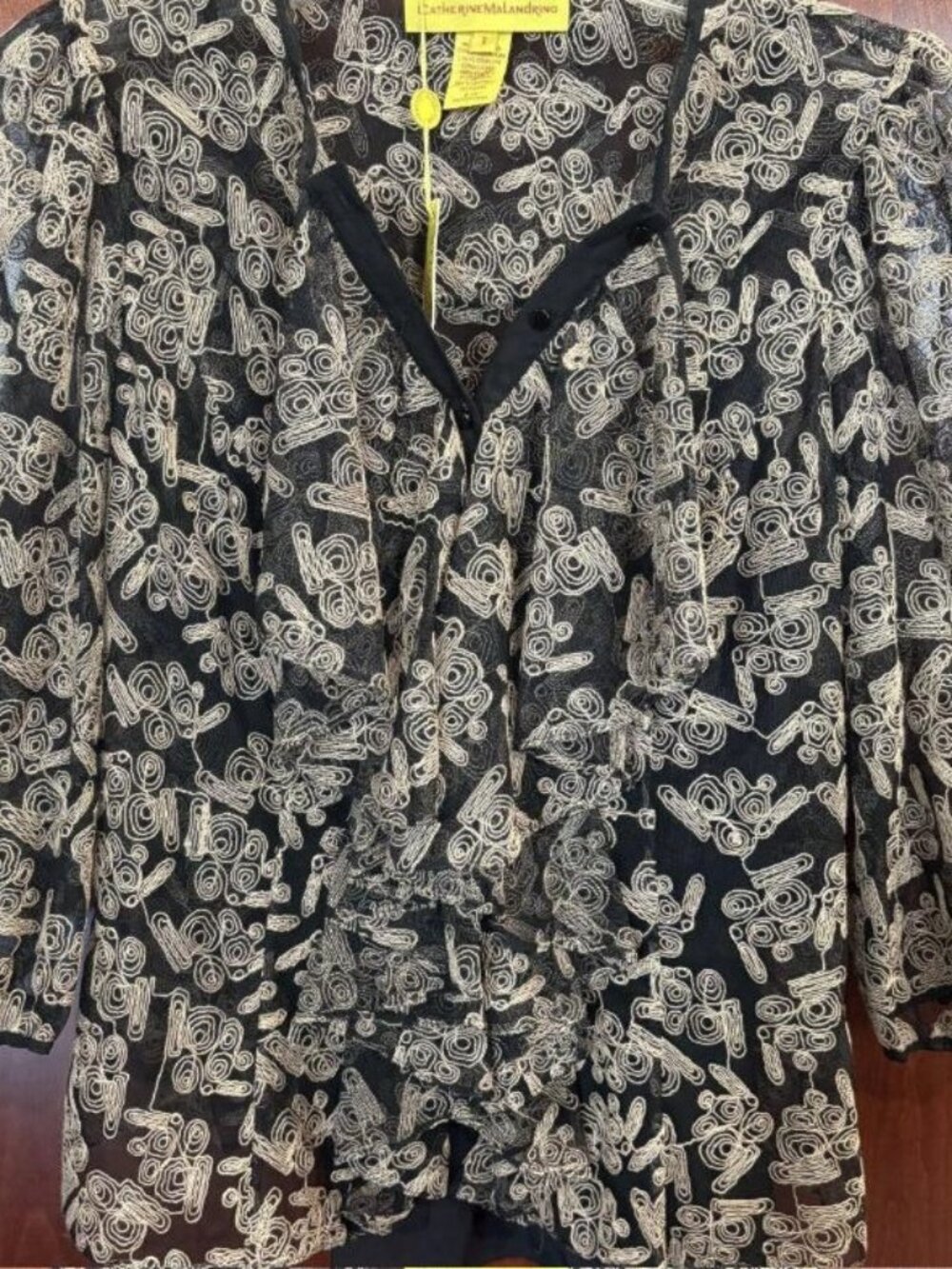 NWT Catherine Malandrino Sheer Black Embroidered Blouse